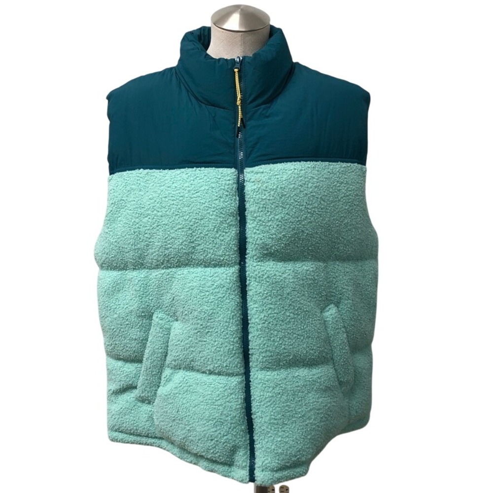 Wild Fable Puffer Vest Womens XL Teal Mint Green Sherpa Mixed Media Gorpcore
